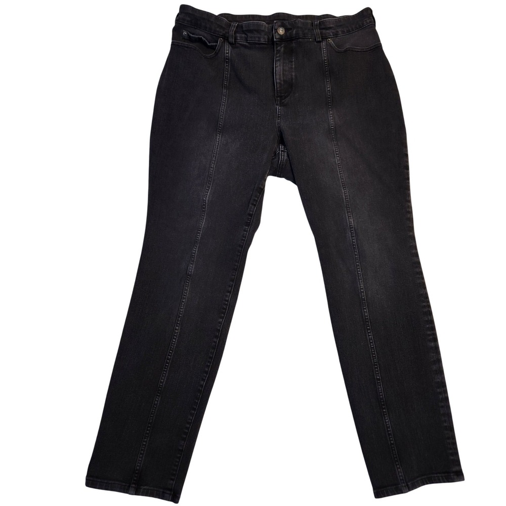 Duluth Trading Co‎ Black Pintuck Seam Straight Leg Jeans Womens 16 Short